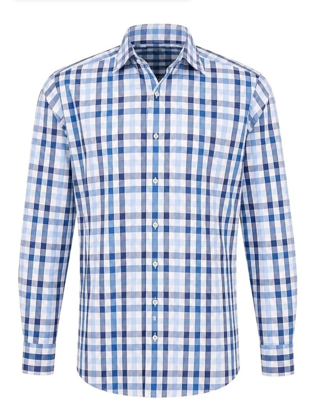 Peter Millar Shirt Mens Large Blue White Plaid Cotton Classic Fit Modern Preppy